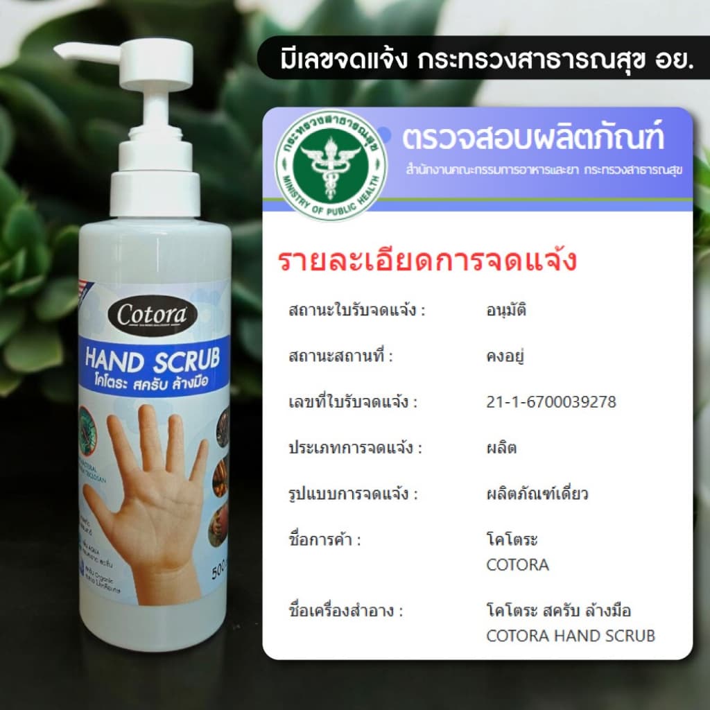 Cotora Hand Scrub สครับ ล้างมือ อเนกประสงค์ ฆ่าเชื้อโรค แบคทีเรีย สารสกัดธรรมชาติ รูปที่ 9