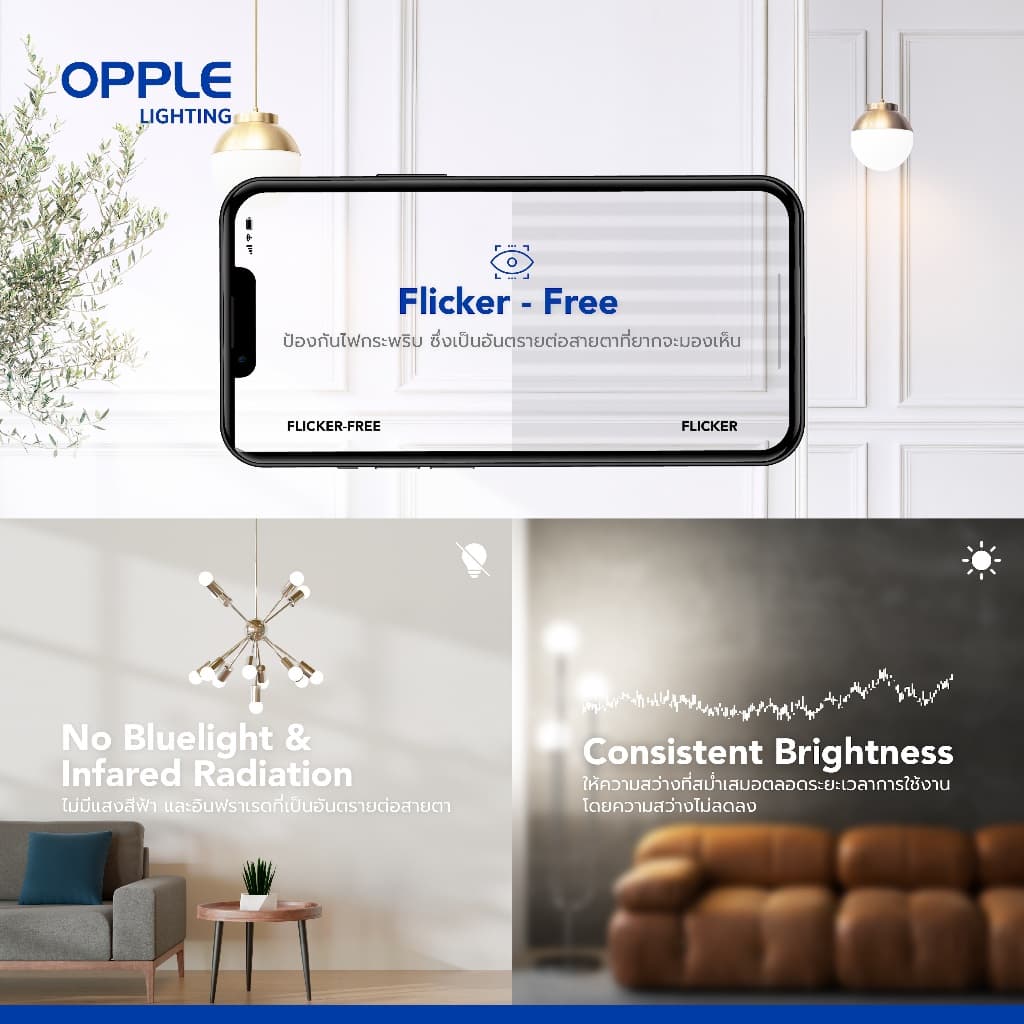 OPPLE | LED MR16 GU10 Dimmable หลอดไฟฮาโลเจนหรี่ไฟได้ 6/7.5W แสง 3 สี 20000ชม ถนอมสายตา ประกัน 2 ปี รูปที่ 5