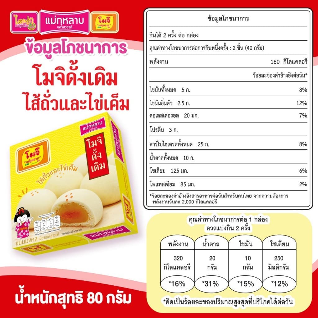 โมจิ แม่กุหลาบ ไส้ถั่วและไข่เค็ม 1 กล่อง / 4 ชิ้น 80 กรัม รูปที่ 3
