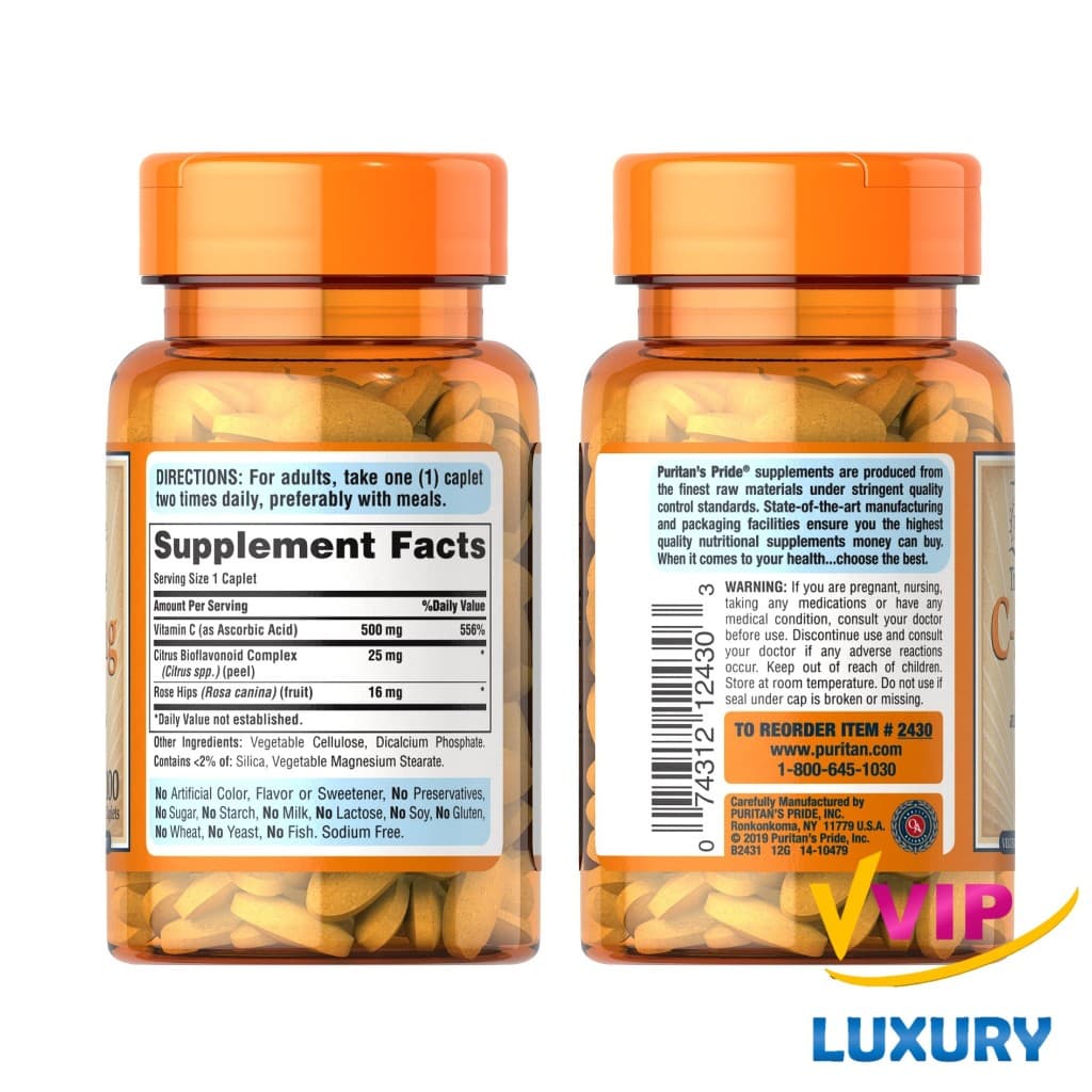 วิตามินซี Vitamin C-500 mg Timed Release / 100 Caplets Puritan's Pride รูปที่ 4