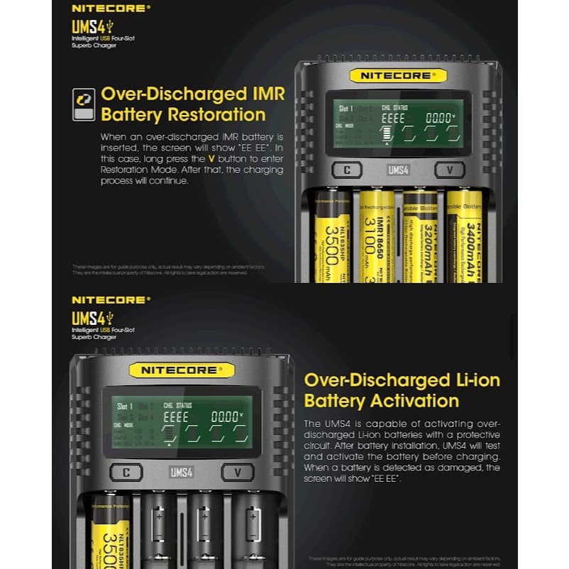 NITECORE UMS4 สี่ช่องแบตเตอรี่อัจฉริยะ USB-C 4A QC Fast CHARGING ที่ยอดเยี่ยมสําหรับ 18650 14500 26650 21700 AA AAA รูปที่ 6
