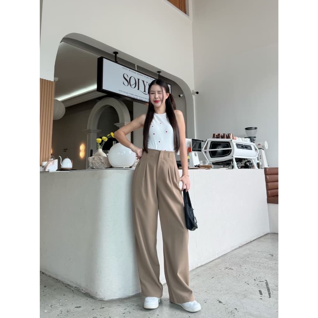 T34 Momo Pants ขอบในตัว ยาว42นิ้ว กางเกงทรงกระบอกกลาง กางเกงขายาว ผู้หญิง เอวสูง พรางหุ่น พรางสะโพก ใส่ทำงาน ผ้าพริ้ว รูปที่ 8