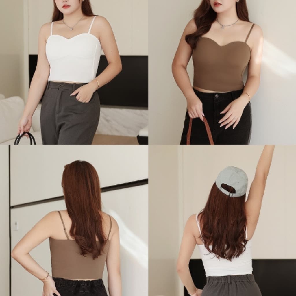 เสื้อกล้ามสายเดี่ยวมีบราสาวอวบ อก 32-48 สาวอ้วน ไม่ต้องใส่เสื้อใน ไซส์ใหญ่XL-4XL รูปที่ 5