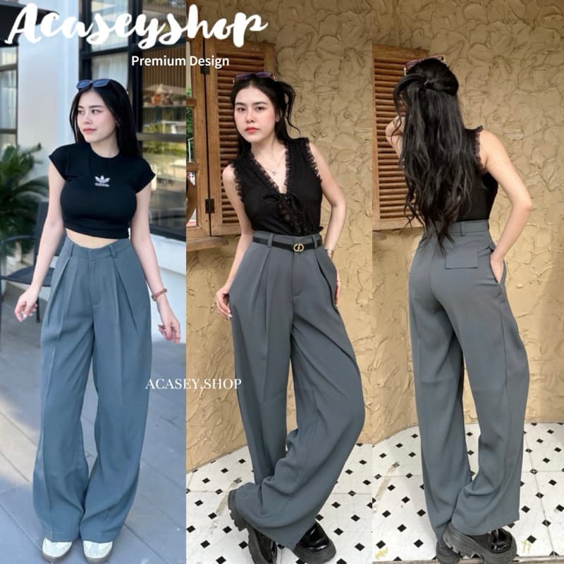 Acasey กางเกงขายาวผู้หญิง จีบทวิส ทรงกระบอกใหญ่ ผ้าลิลลี่ MALI LILY เนื้อผ้านิ่ม รูปที่ 7