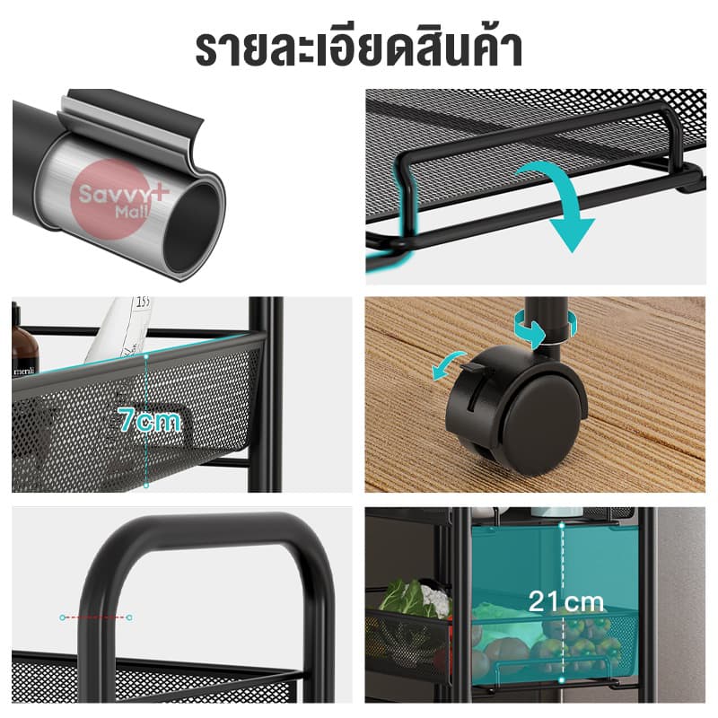 SV ชั้นวางของในครัว 3/4/5ชั้น ชั้นวางของ ชั้นวางของแบบโครงเหล็กมีล้อ วางแบบถอดได้ เคลื่อนย้ายสะดวก รูปที่ 9