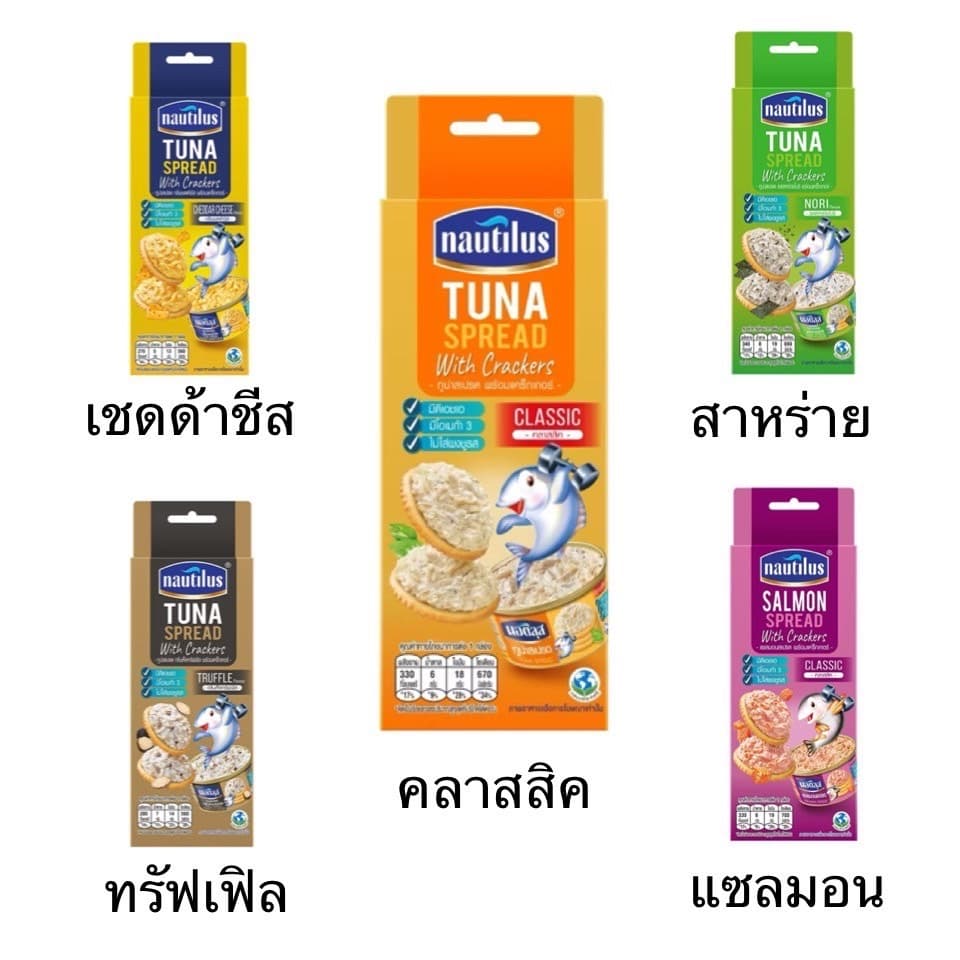 นอติลุส ทูน่าสเปรด พร้อมแครกเกอร์ 75-85 กรัม หลากหลายรสชาติ คลาสสิค เชดด้าชีส แซลมอน ทรัฟเฟิล อาหาร รูปที่ 1