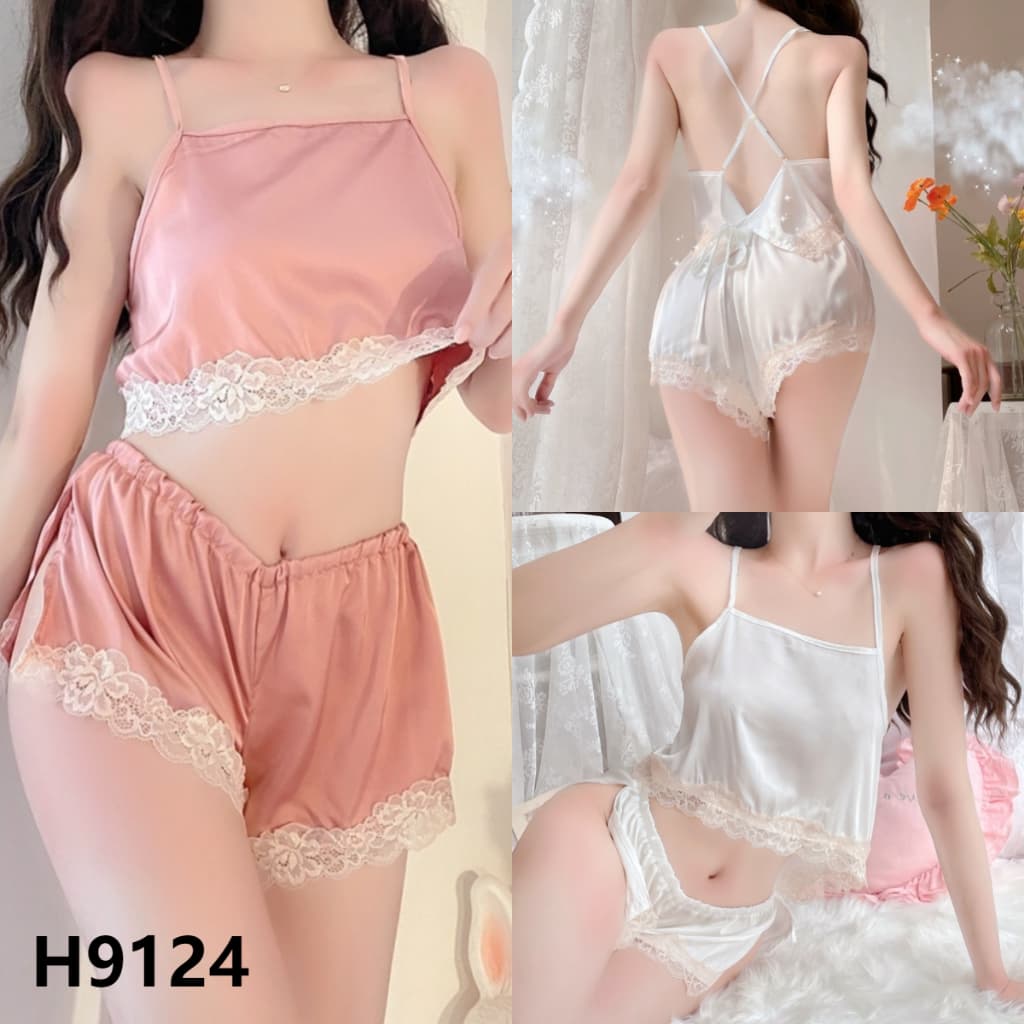 Sexy Girlซีรีส์ชุดนอนเซ็กซี่ลูกไม้ ชุดนอนสตรีเซท 2 ชิ้นหลากหลายสไตล์ ลูกไม้ วัสดุเรียบ. รูปที่ 4