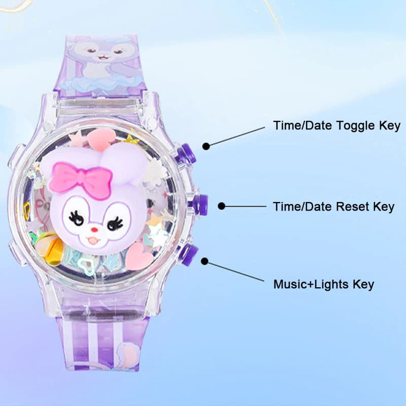 Sanrio นาฬิกาข้อมือเด็ก เด็กมีไฟสายยางเรซิ่นนิ่มสายลายการ์ตูนสามมิติสายนิ่มไม่แข็ง รูปที่ 6