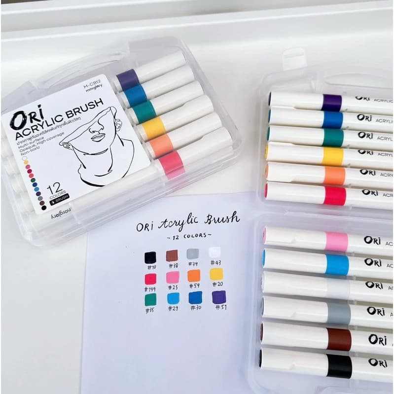 ชุดปากกาพู่กันอะคริลิคเพ้นท์ Ori Acrylic Brush M-CB12 12สี รูปที่ 2