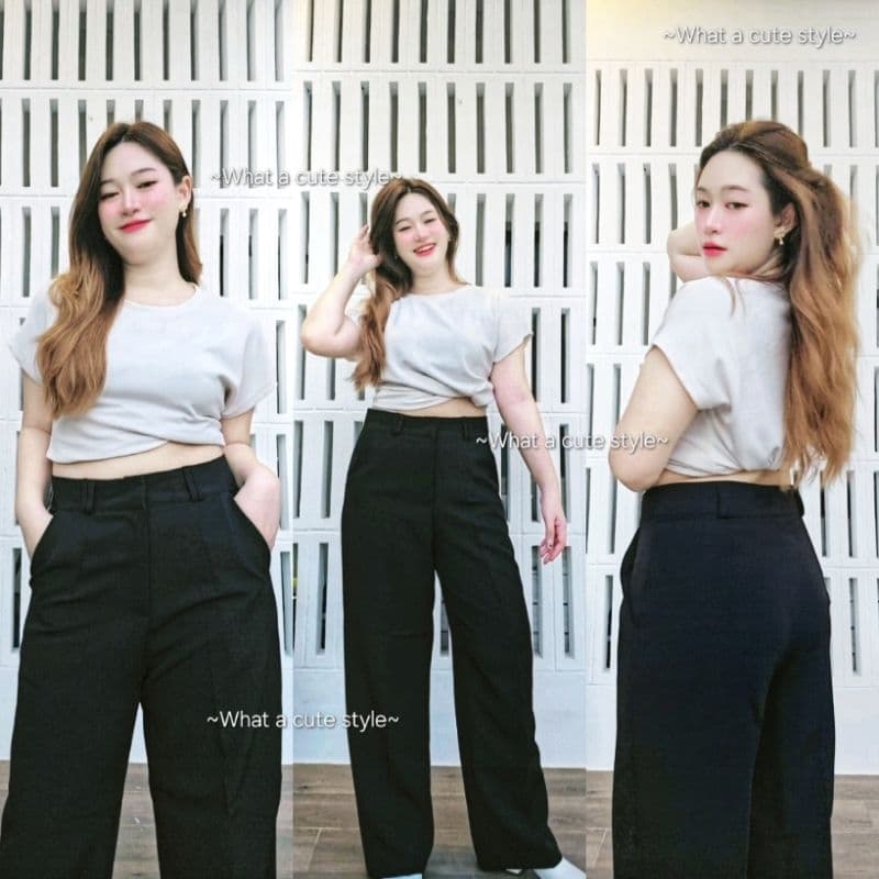 LUCY Pants⭐ เอว24"-44" กางเกงขายาวเอวสูง ตะขอหน้าซิปหน้า พรางหุ่น พรางพุง กางเกงทำงาน ใส่เที่ยวได้ สาวอวบ รูปที่ 8
