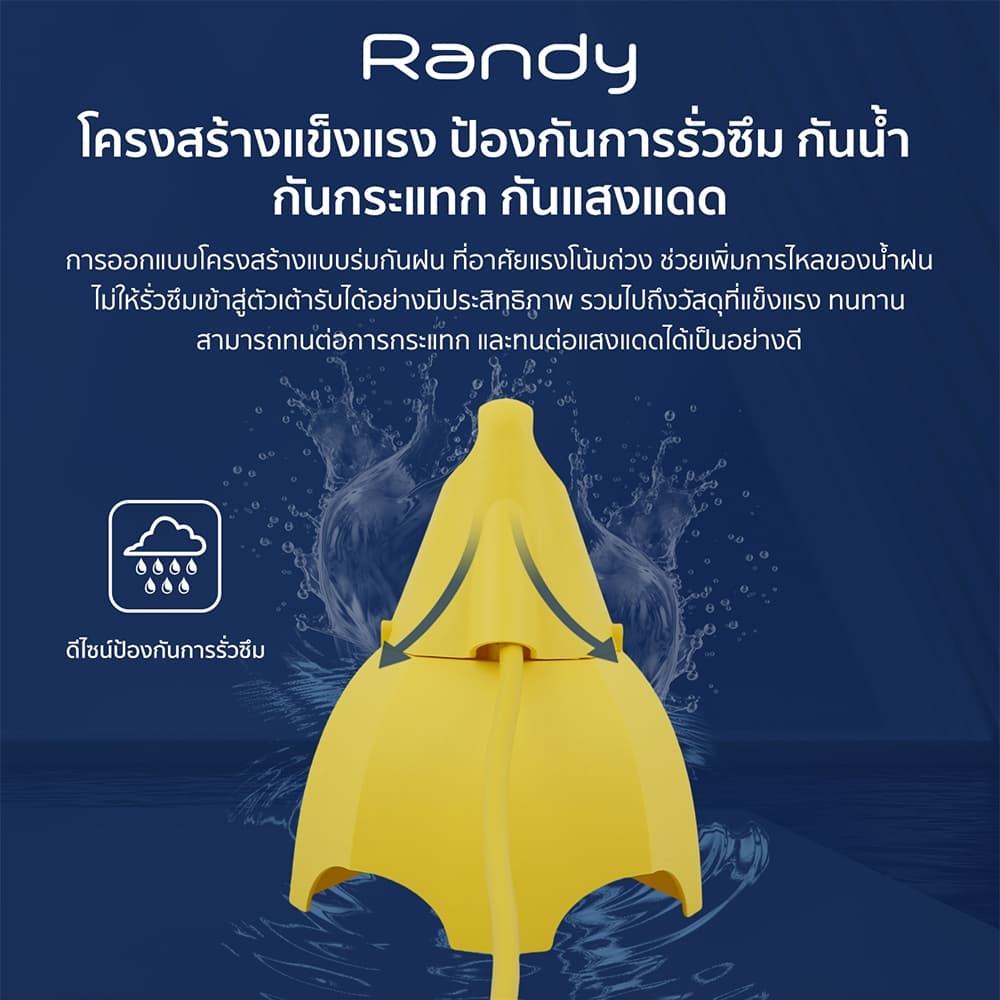 Randy 2ช่อง ปลั๊กไฟ กันฝน มอก. 3M 5M 10A 2300W ปลั๊กพ่วง สาย100%ทองแดง วัสดุทนไฟ รูปที่ 6