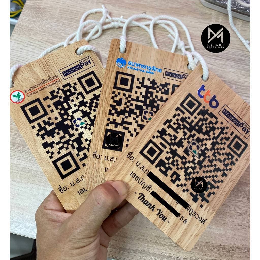 ป้ายคิวอาร์โค้ด ป้ายสแกนรับเงิน QR Code อะคริลิค ไม้ พร้อมเชือกแขวน รูปที่ 7