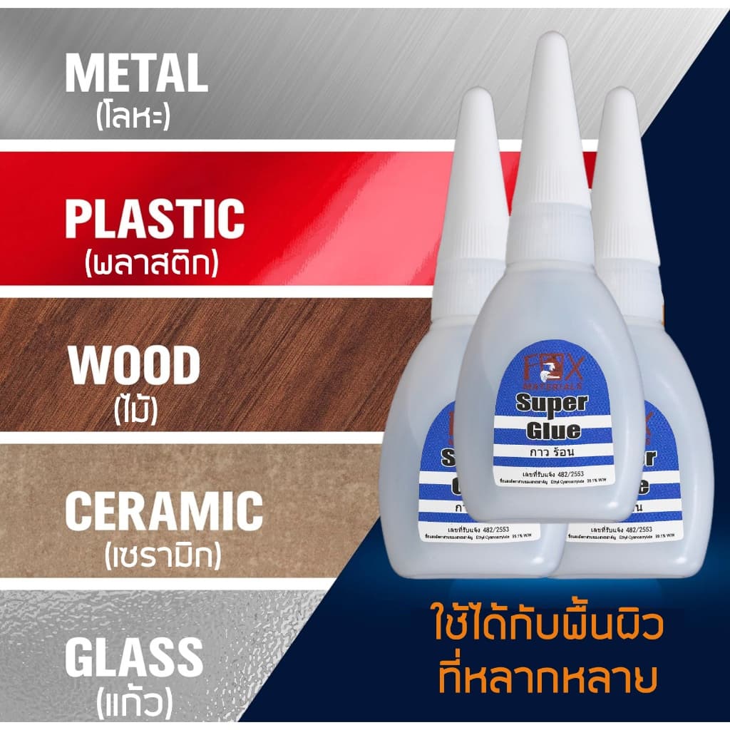 กาวร้อน FOX กาวร้อนญี่ปุ่น อย่างดี อเนกประสงค์ TH-5 ขนาด 20 กรัม คุ้มค่า คุณภาพดี คุณภาพสูง กาว ติดวัสดุได้หลาก รูปที่ 5