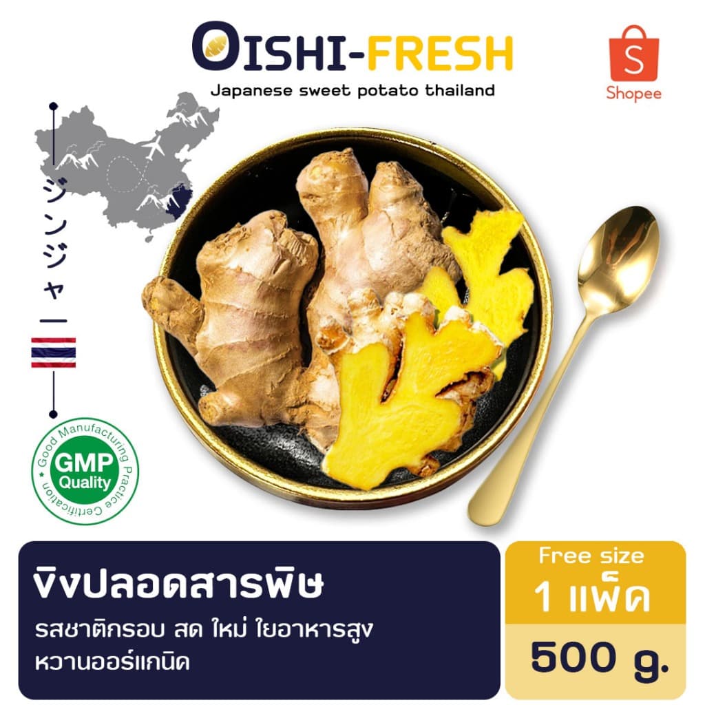 🛒Oishi-Fresh🫚ขิง ปลอดสารพิษ 1 กก. รสชาติกรอบ สด ใหม่ ใยอาหารสูง หวานออร์แกนิค เคลมได้ 1-2 วัน