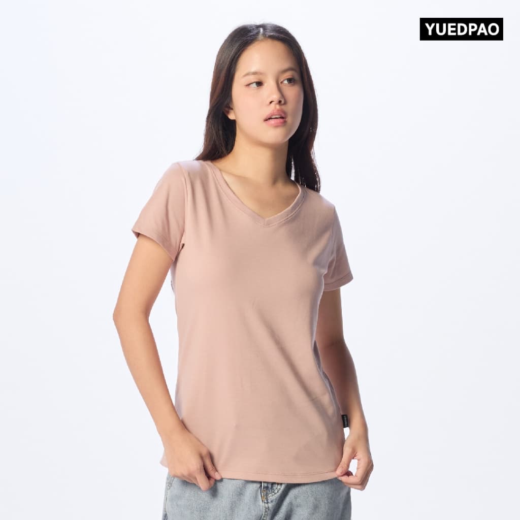 Yuedpao Ultrasoft Non-Iron 2025 เสื้อยืดคอวีผู้หญิง ไม่ย้วย ไม่หด ไม่ต้องรีด ผ้านุ่ม ไม่ขึ้นขุย Set Pink Rose รูปที่ 8