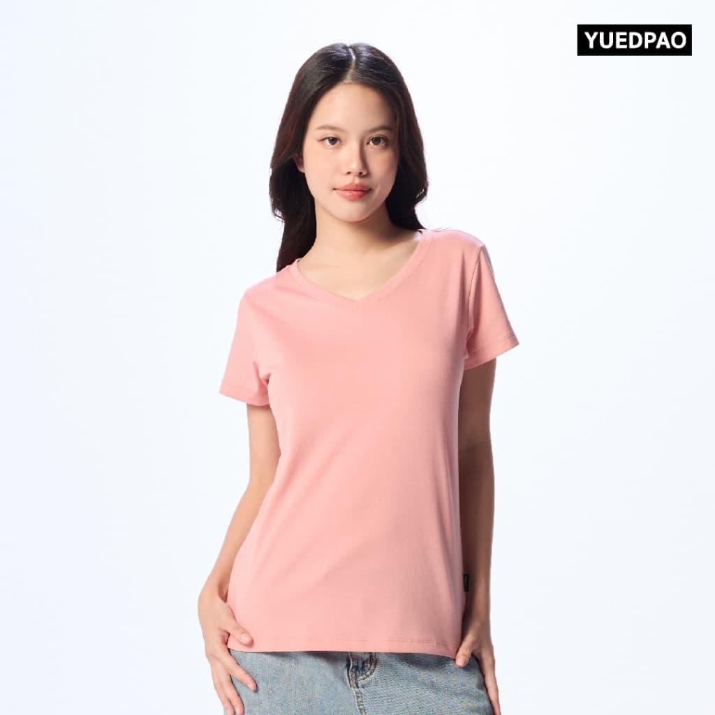 Yuedpao Ultrasoft Non-Iron 2025 เสื้อยืดคอวีผู้หญิง ไม่ย้วย ไม่หด ไม่ต้องรีด ผ้านุ่ม ไม่ขึ้นขุย Set Pink Rose รูปที่ 6