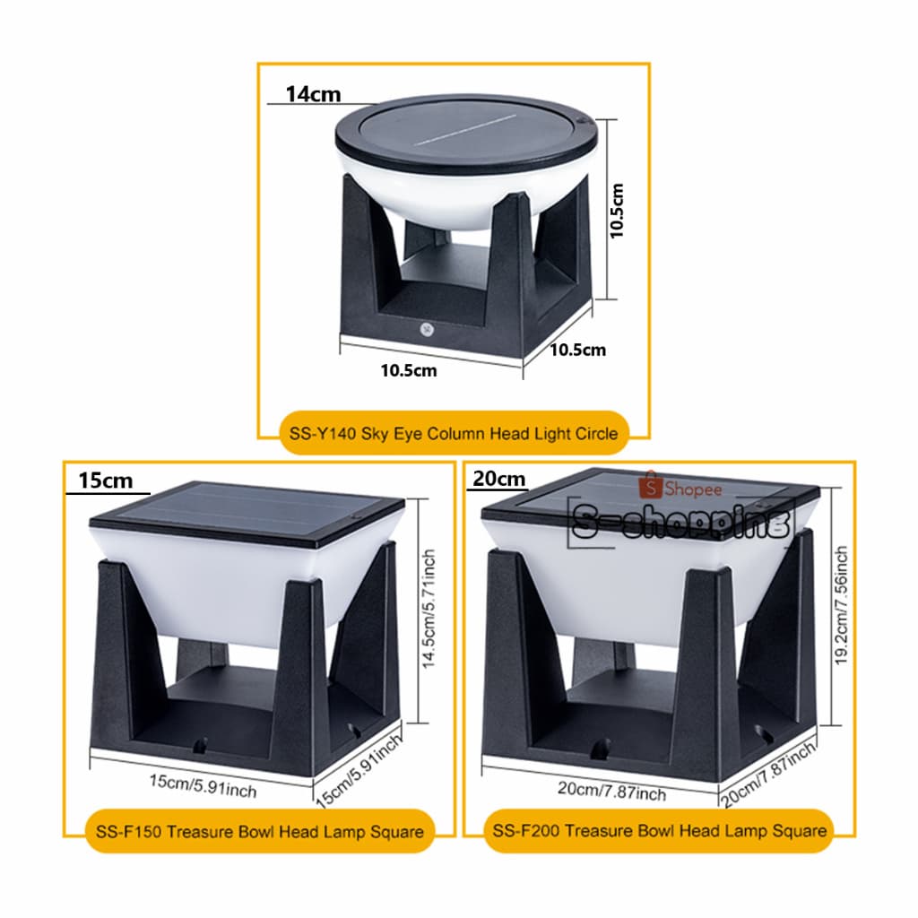 โคมไฟหัวเสา Y140 Solar light pillar lamp 14CM 3ระบบไฟ ไฟโซล่าเซลล์กลางแจ้ง กันฝนIP65 รูปที่ 2