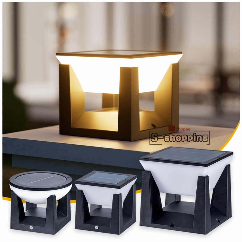 โคมไฟหัวเสา Y140 Solar light pillar lamp 14CM 3ระบบไฟ ไฟโซล่าเซลล์กลางแจ้ง กันฝนIP65 รูปที่ 1