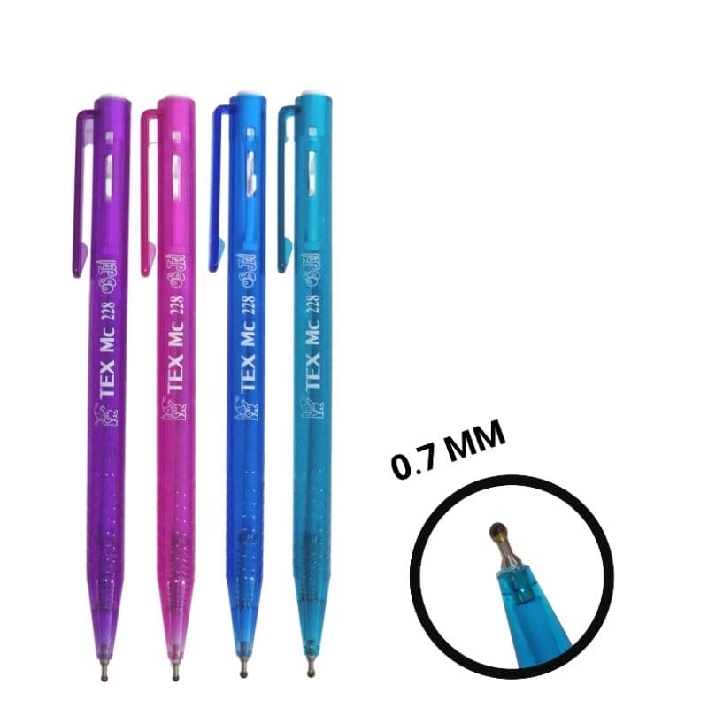 TEX ปากกาลูกลื่นเท็กซ์ MC228 ด้ามใส หัว 0.7 MM หมึกน้ำเงิน รูปที่ 2