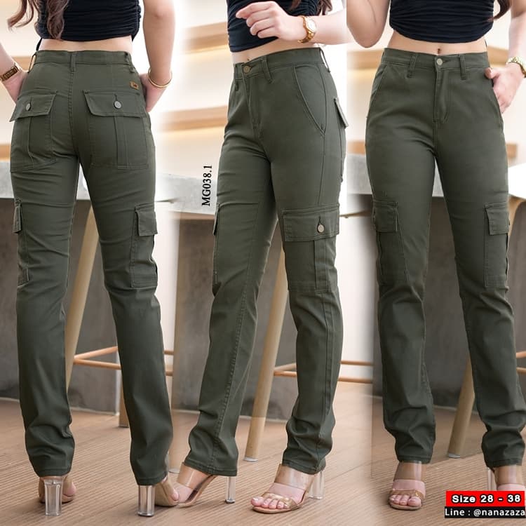 NANAZAZA - MG038 กระบอกเล็กยืด คาร์โก้สไตล์ กระเป๋ากล่อง 100% COTTON DENIM รูปที่ 5