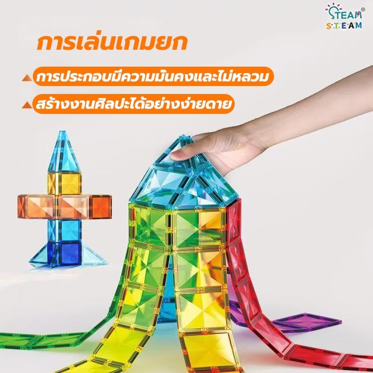 STEAM magnetic tiles ของแท้ ฝึกสมอง ต่อแม่เหล็ก block แม่เหล็ก magnet ของเล่น diy puzzle เกมแม่เหล็ก รูปที่ 6