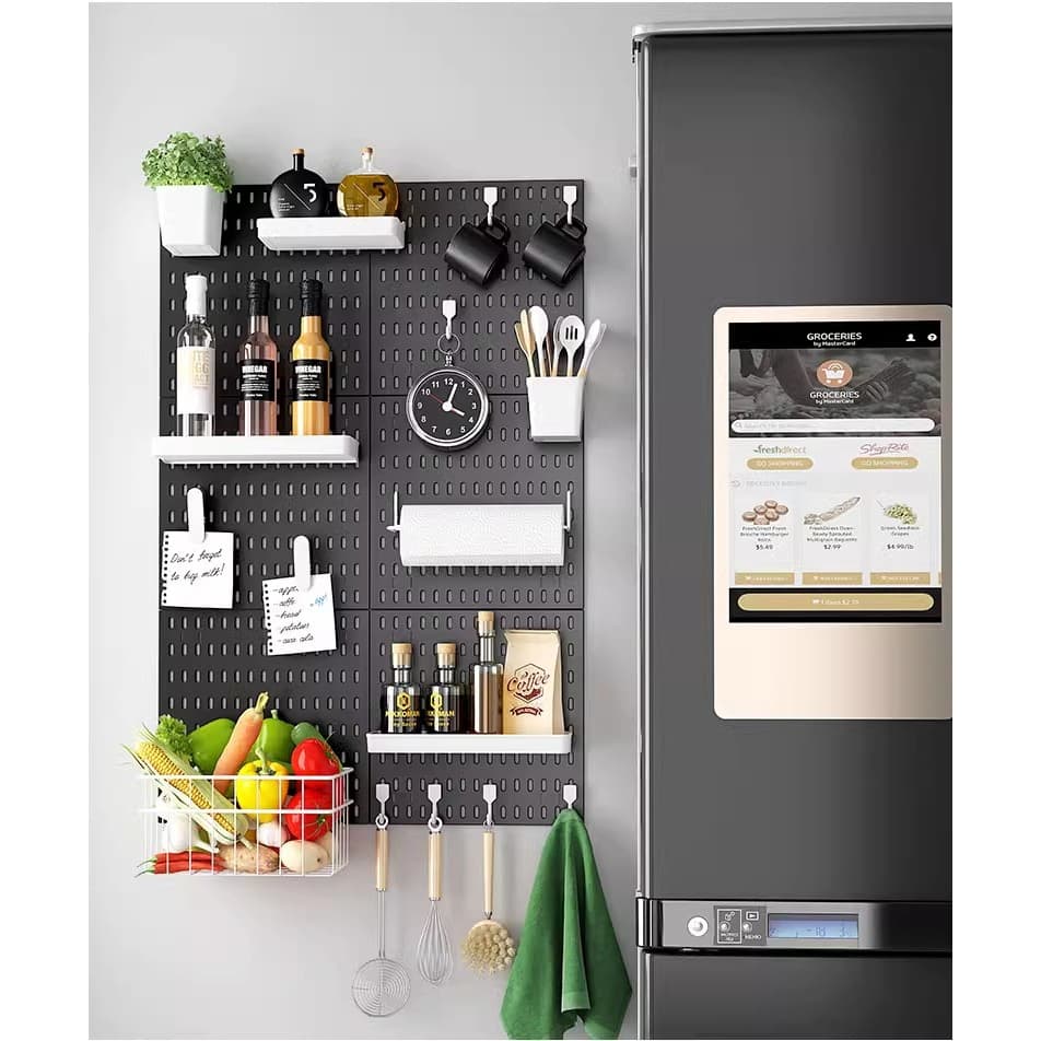 COD เพ็กบอร์ด บอร์ดรูพลาสติก DIY Pegboard กระดานแขวนผนังสำหรับจัดเก็บของพร้อมชุดติดตั้ง ตัวจัดโต๊ะเ รูปที่ 8
