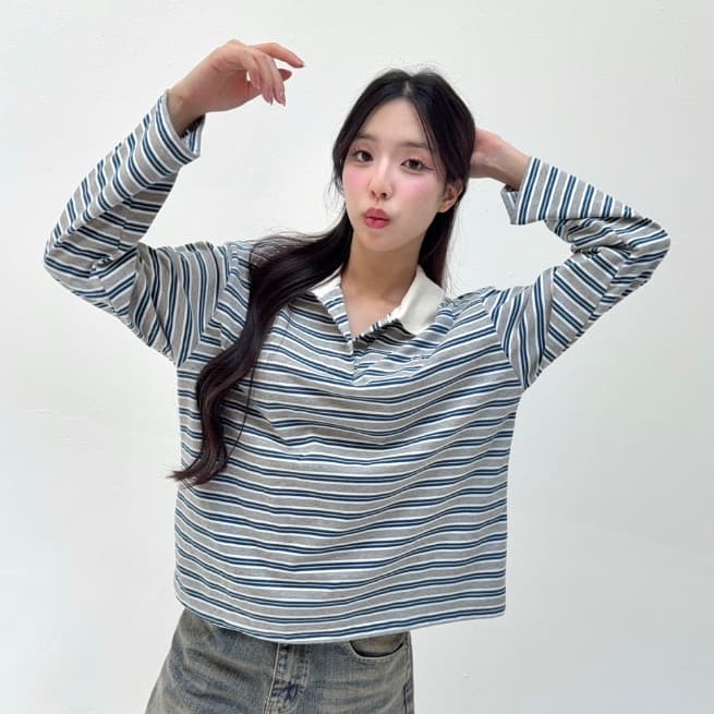 JARINYA เสื้อเชิ้ตคอปกแขนยาวลายทาง Unisex ทรง Oversize เนื้อผ้าคุณภาพเกรดดี ใส่สบาย ปักอะไหล่ โลโก้ รูปที่ 8