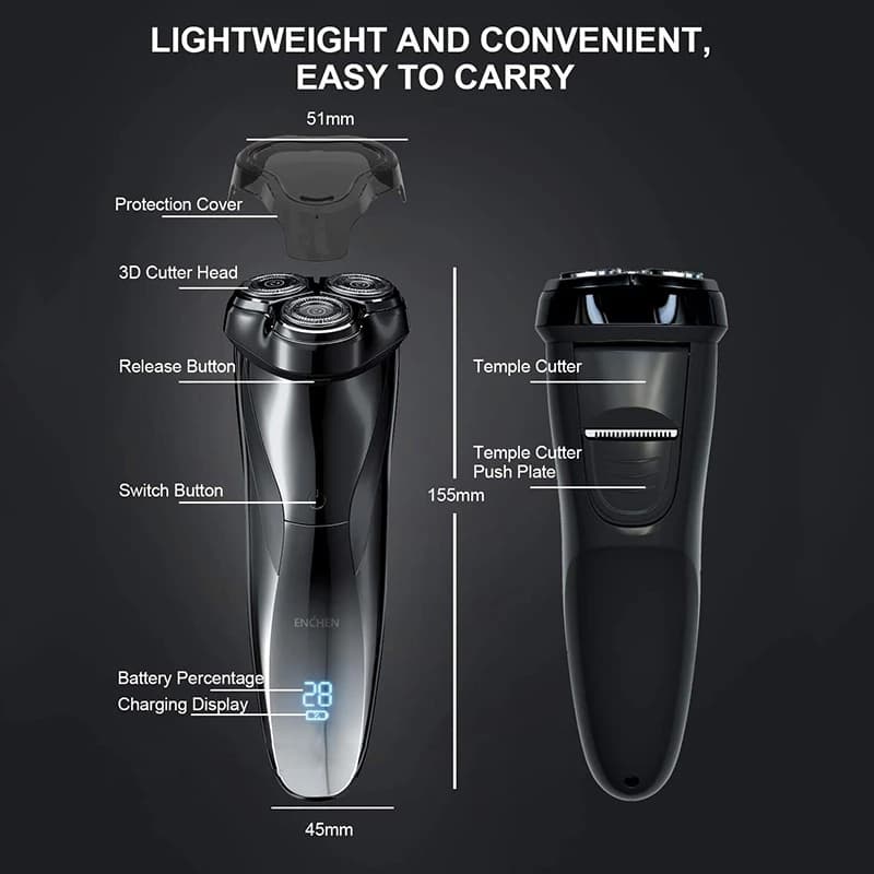 Enchen ที่โกนหนวดไฟฟ้า Electric Shaver Black Stone 3 โกนหนวดไฟฟ้า ใบมีด 3D กันน้ำ มีที่กันจอน รูปที่ 6