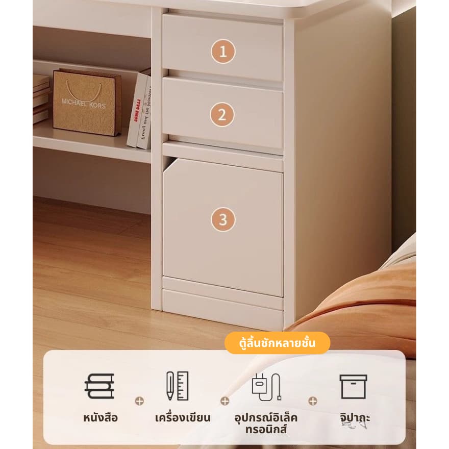 โต๊ะทำงานมีชั้นวางของ โต๊ะคอมพิวเตอร์ เขียนหนังสือ Computer Desk สวยมินิมอล ไม้คุณภาพดี แข็งแรง รูปที่ 5