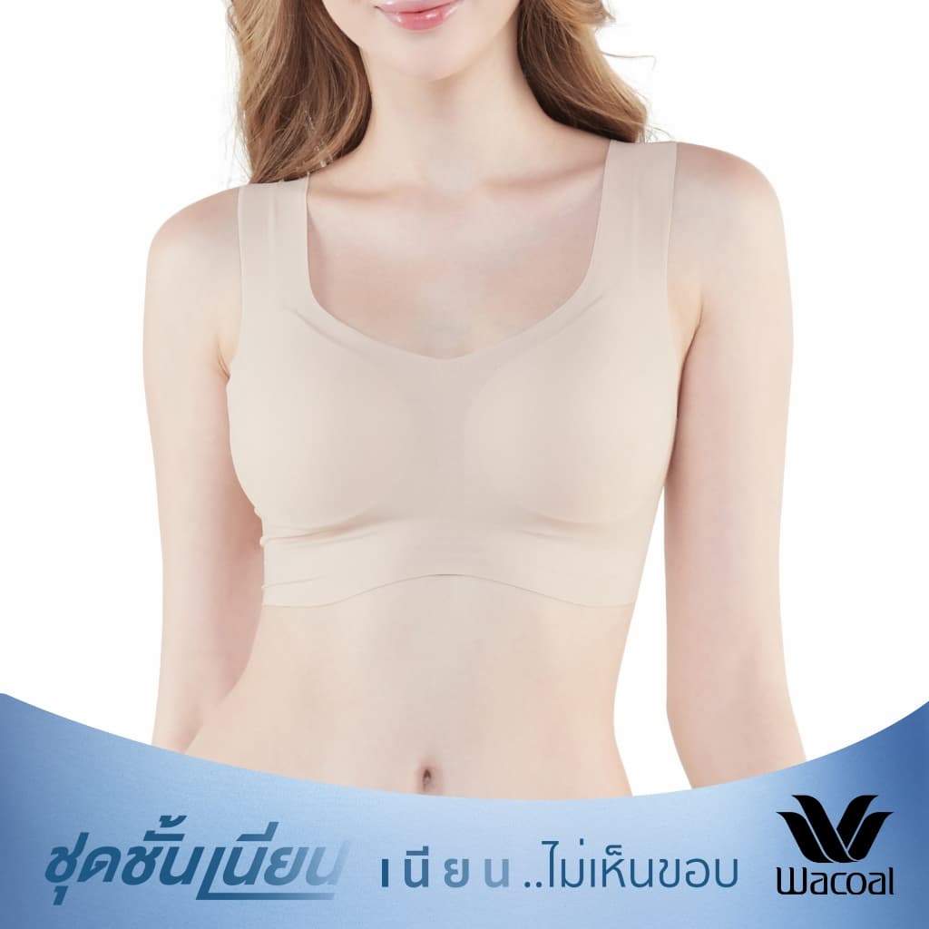 Wacoal ชุดชั้นเนียน บราไร้โครง บราสวมหัวคอวี รุ่น WH9E12 สีเบจ รูปที่ 7