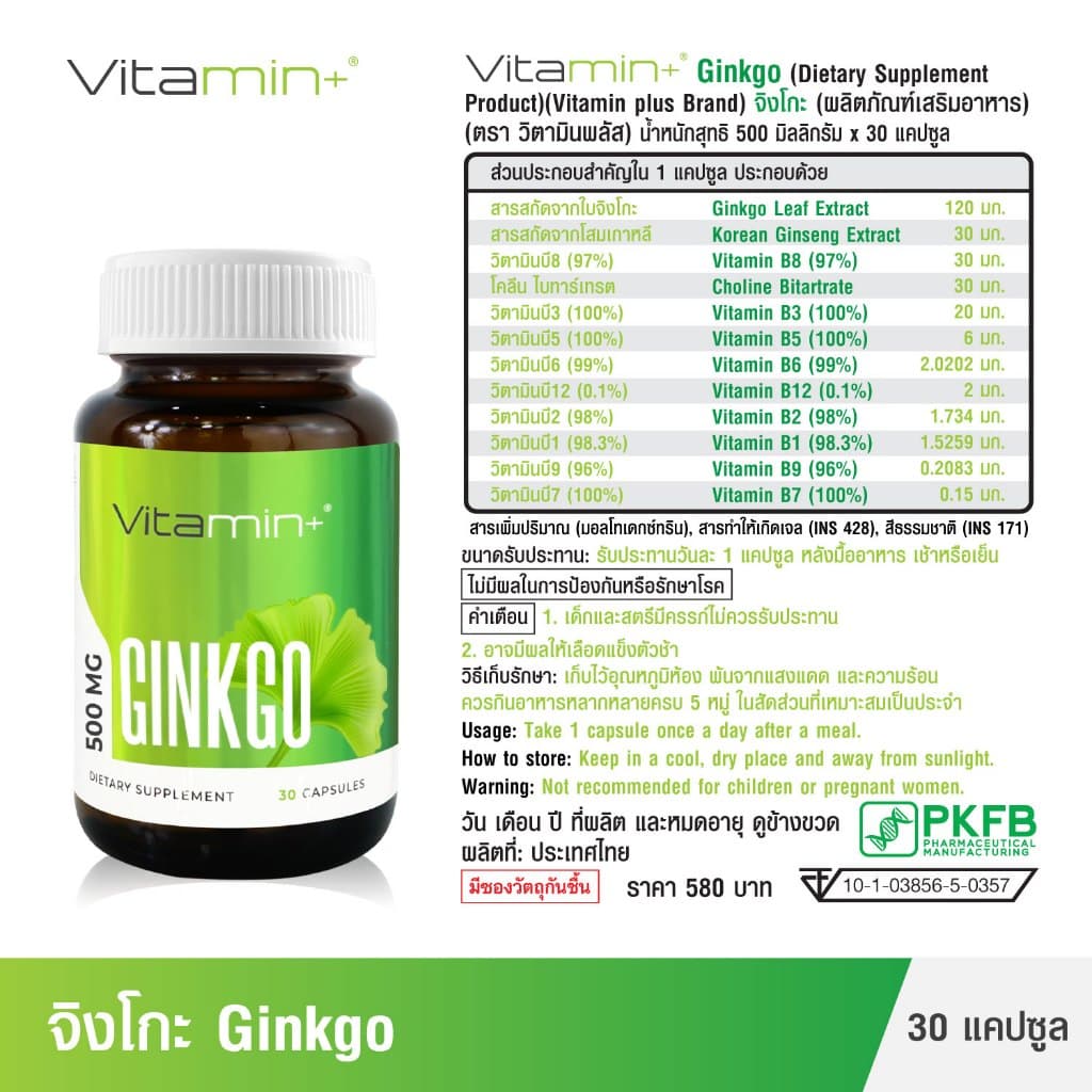 จิงโกะ วิตามินพลัส Ginkgo Vitamin plus จิงโกะพลัส วิตามินบีรวม Ginkgo plus Vitamin B Complex ใบจิงโกะสกัด รูปที่ 5