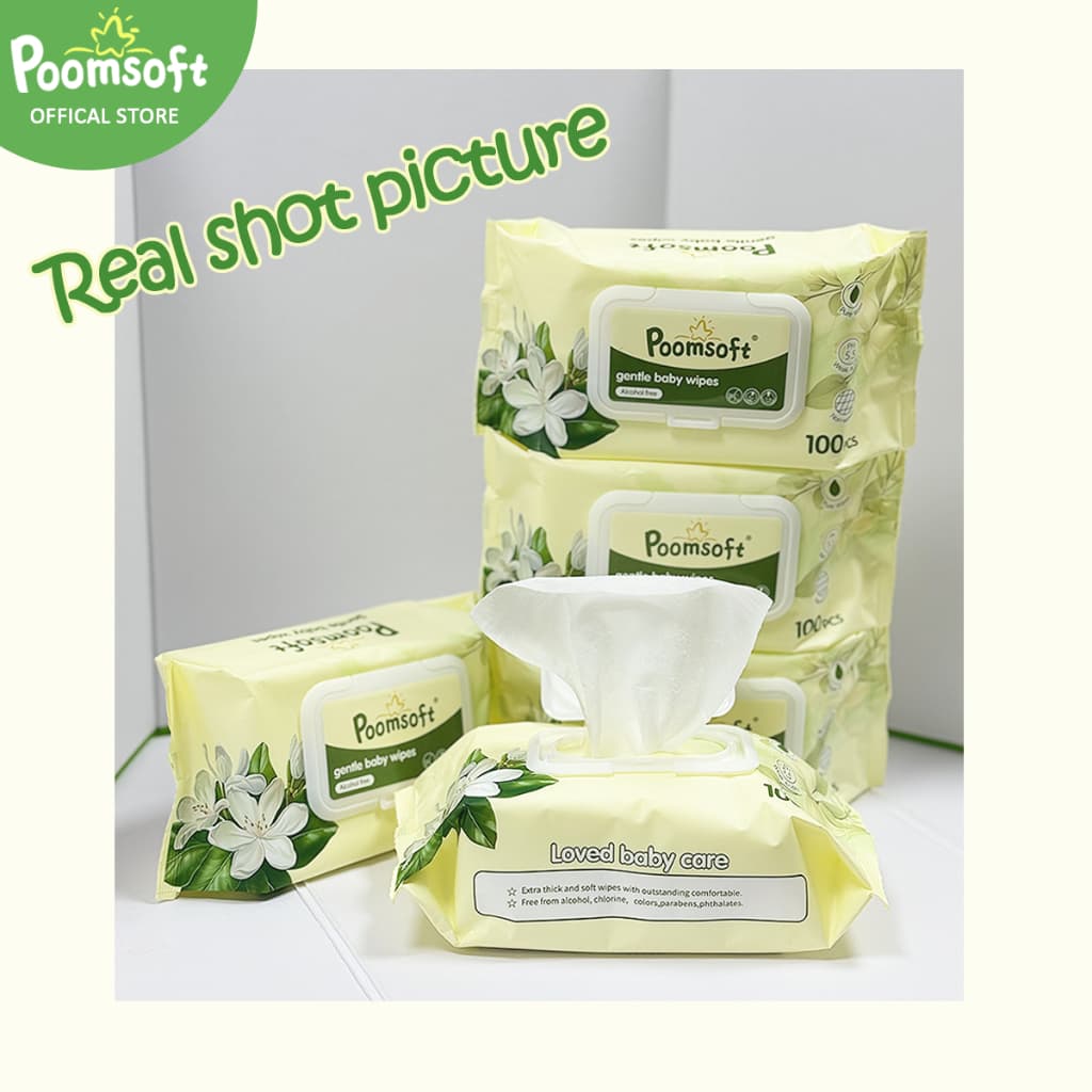 Poomsoft ผ้าเช็ดทำความสะอาดมะลิ ทิชชู่เปียก 500แผ่น 5แพ็ค Baby Baby wipes Jasmine baby wipes รูปที่ 9