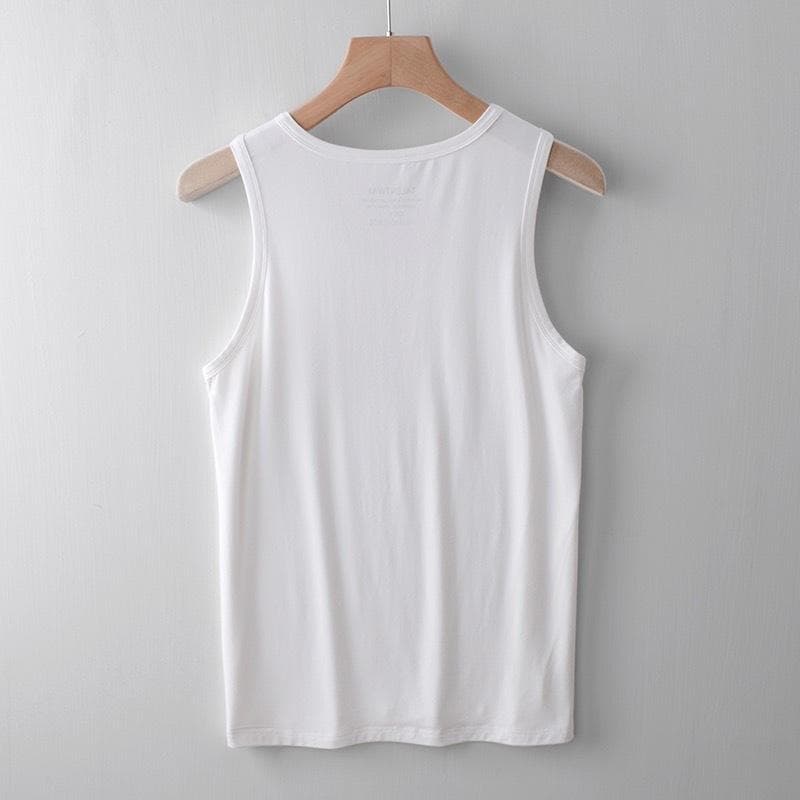 ผู้ชายโพลีเอสเตอร์ธรรมดา Sando Slim Fit เสื้อกั๊กด้านบนมัสลินกล้ามเนื้อพื้นฐาน รูปที่ 7