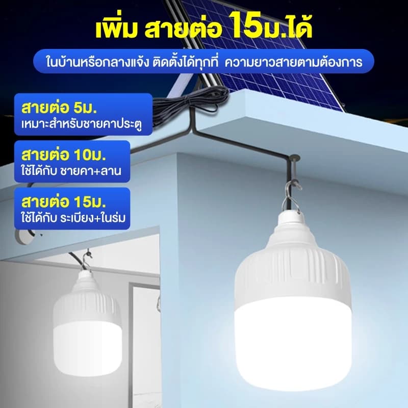 ไฟโซล่าเซลล์ หลอดไฟโซล่าเซลล์ LED 35000W กันน้ำ-ฝุ่น สว่าง72ชม. เปิดอัตโนมัติ+ชาร์จไว ไฟตั้งแคมป์/ไฟฉุกเฉิน รูปที่ 8