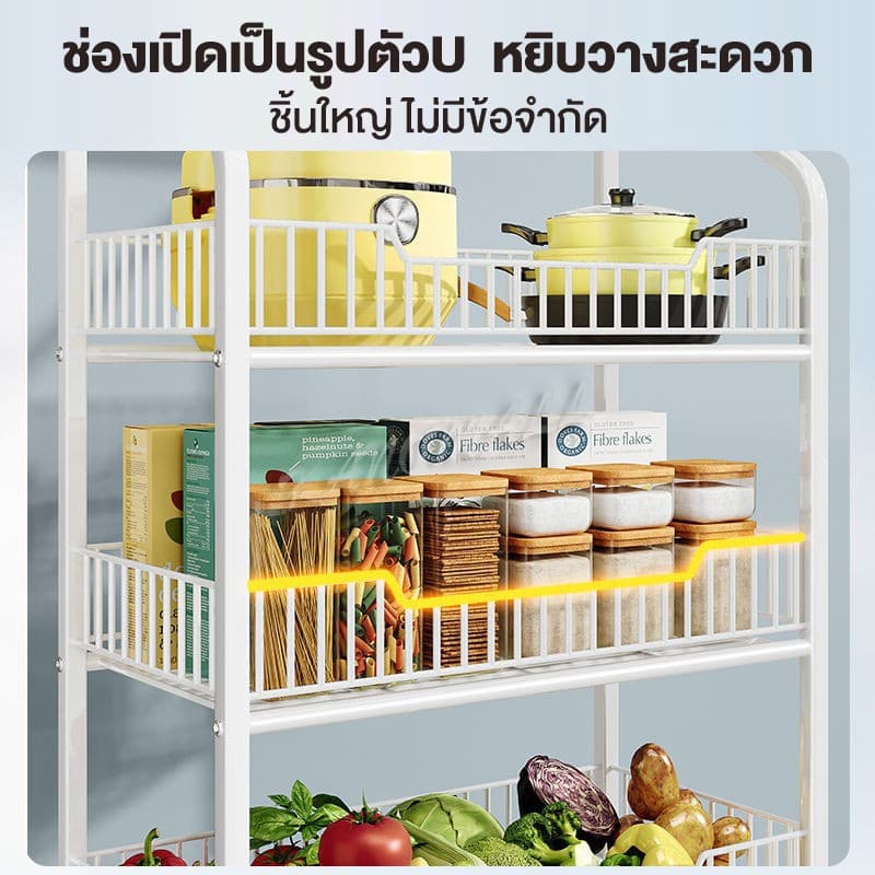 ชั้นวางของ ชั้นวางสินค้า ชั้นวางขนม 5ชั้น ชั้นวางของมีล้อเลื่อน มีสีขาว/ดำ อุปกรณ์เสริมต่างๆ ได้แก่ ตะขอและล้อ รูปที่ 9