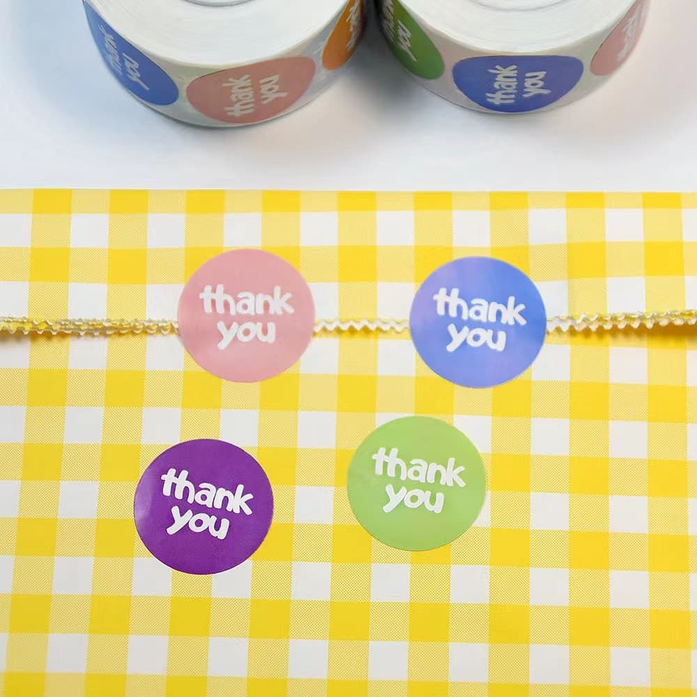 สติ๊กเกอร์ขอบคุณ ขนาด2.5ซม.500ดวง ติดกล่อง ติดแก้วน้ำ sticker thankyou C881 รูปที่ 2
