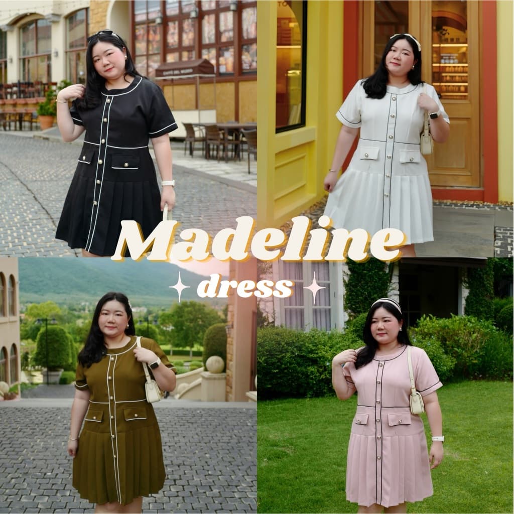 Madeline เดรสกระโปรงจีบ คอกลมแต่งกระดุม #เสื้อผ้าสาวอวบ Plussize รูปที่ 1