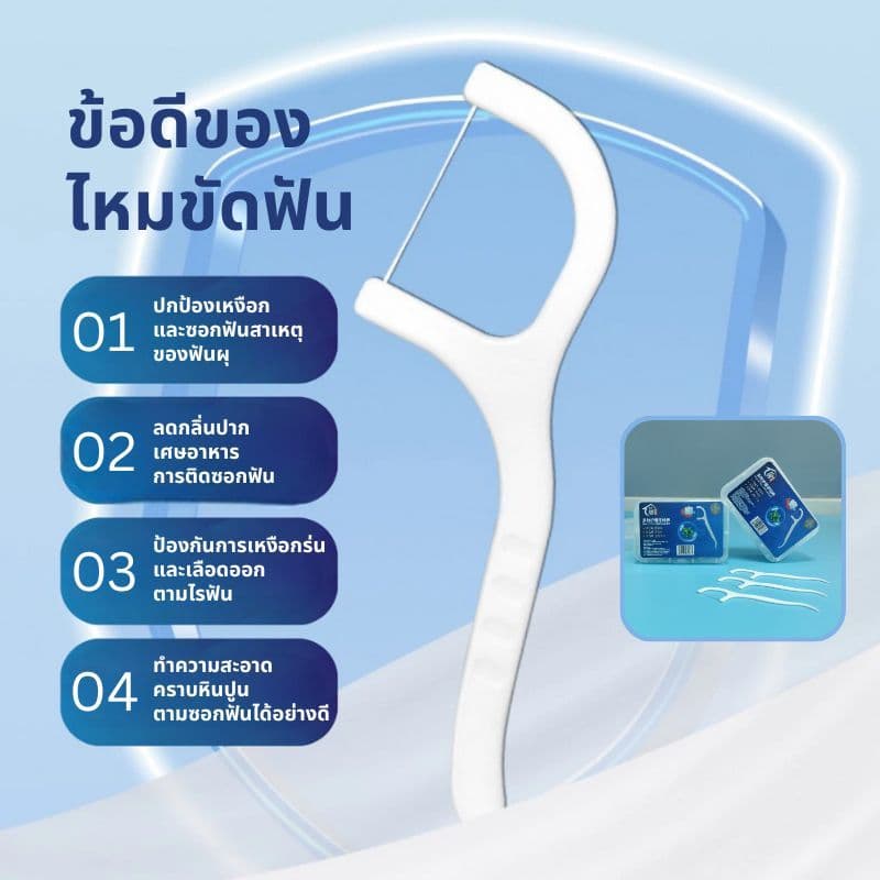 เกรดดีที่สุดไหมขัดฟัน2IN1ชนิดด้าม ทางการแพทย์ ไม้จิ้มฟันพลาสติก ไหมขัดฟันแบบแท่ง แปรงขัดซอกฟัน แปรงสีฟัน รูปที่ 3
