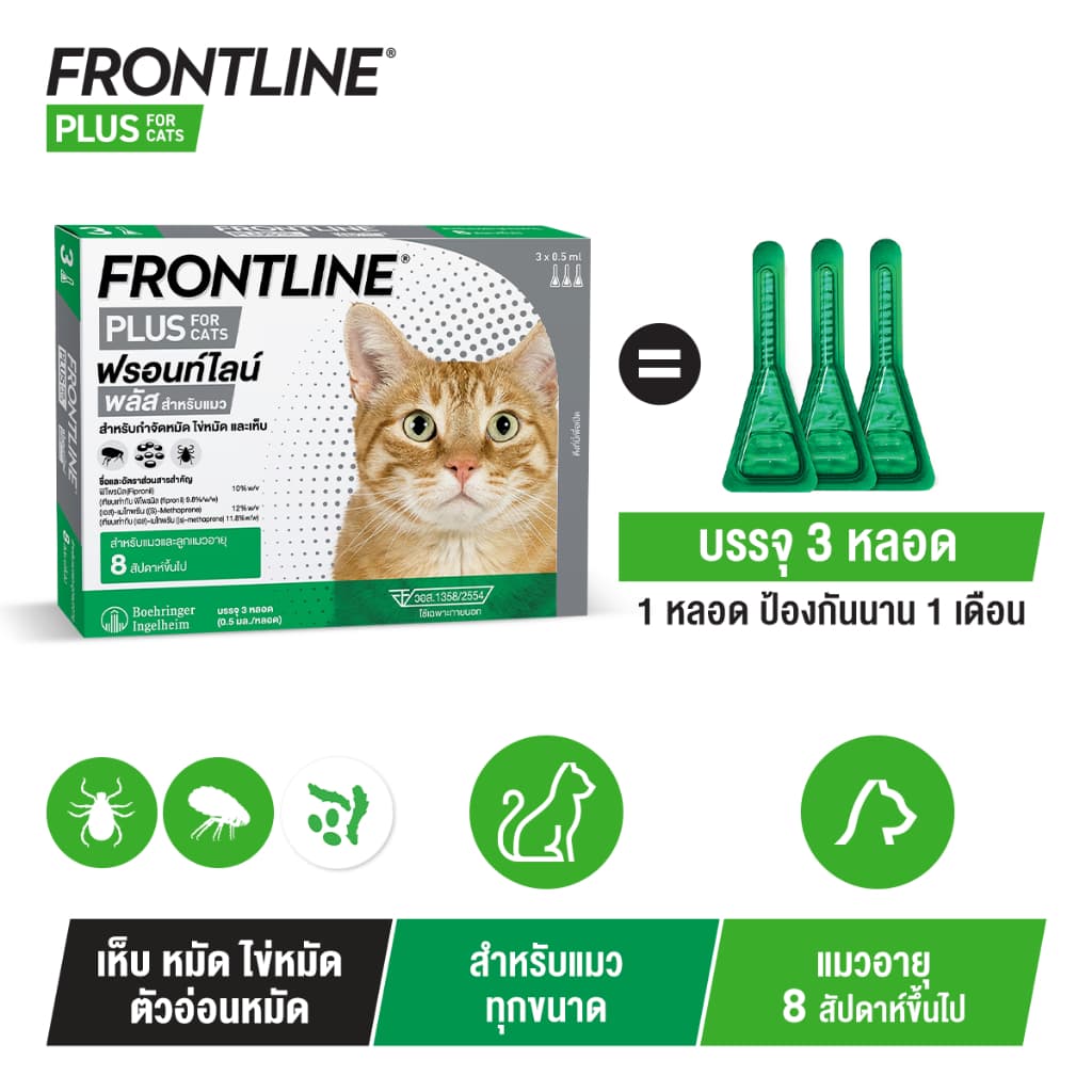 FRONTLINE PLUS CAT ฟรอนท์ไลน์ พลัส ยาหยดกำจัดเห็บหมัด สำหรับแมว รูปที่ 2