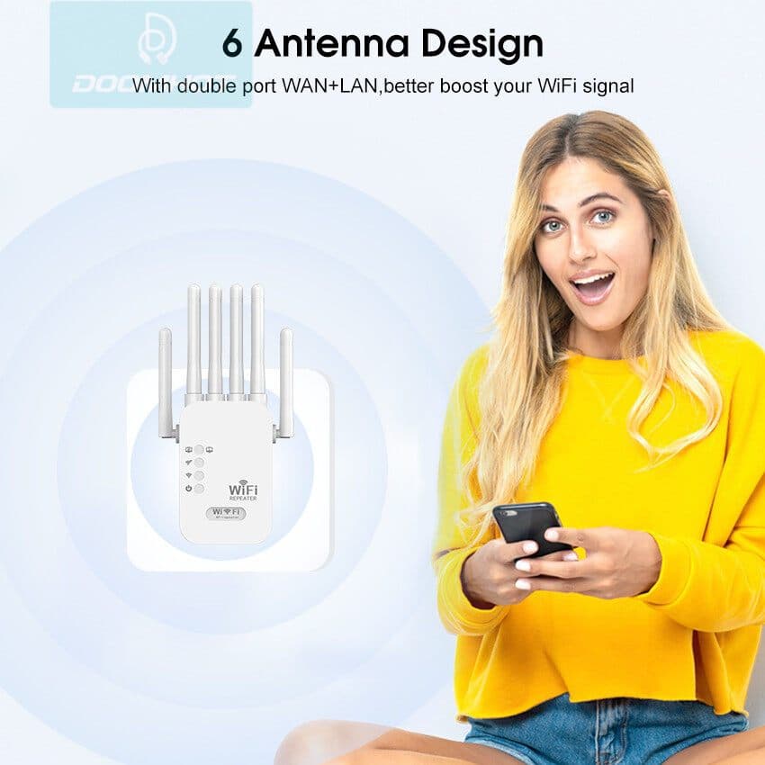 สัญญาณอ่อนที่ไหน ก็เสียบปลั๊กตรงนั้น Wifi Repeater 6เสาอากาศขยาย ขจัดจุดบอดของเครือข่าย 1200Mbps ตัวขยายสัญญาณ รูปที่ 2