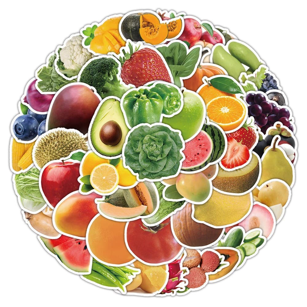 60 pcs DIY สติ๊กเกอร์ Sticker PVC ลาย ผัก ผลไม้ สตอเบอรี่ กล้วย ส้ม ผักกาดขาว องุ่น Fruit Vegetable Food รูปที่ 2