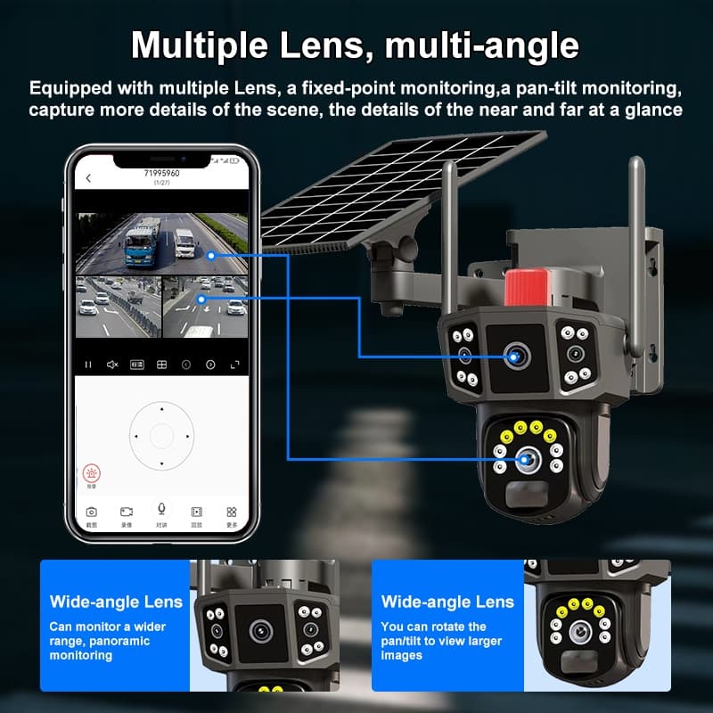 4G-WIFI Camera 12MP 6K 18LED Solar Cell กล้องวงจรปิดใส่ซิม-ไวไฟ โซลาร์เซลล์ 12ล้านพิกเซล กล้อง2เลนส์3จอ รูปที่ 7