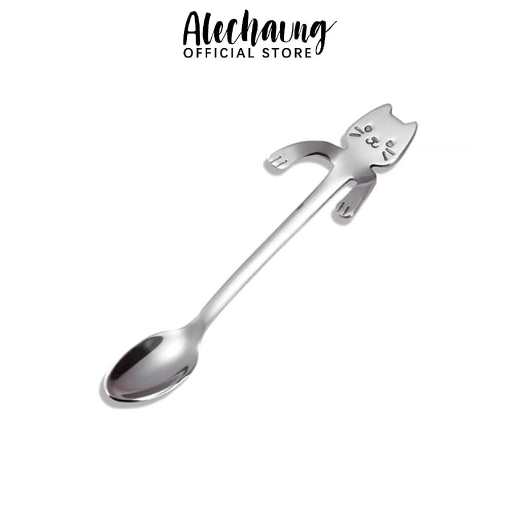 Alechaung ช้อนกาแฟ Coffee spoon แมวเกาะแก้ว สเตนเลส รูปแมวน่ารัก สำหรับแก้วกาแฟ วัสดุสเตนเลส รูปที่ 1