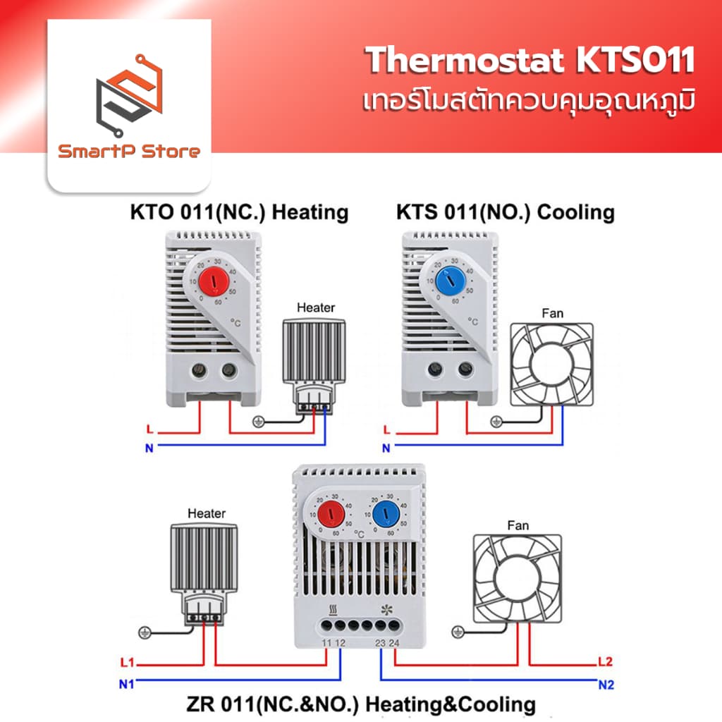 SINOTIMER เทอร์โมสตัส Thermostat เครื่องควบคุมอุณหภูมิ Heating Cooling 0-60 องศา KTO011 KTS011 ZR011 รูปที่ 4