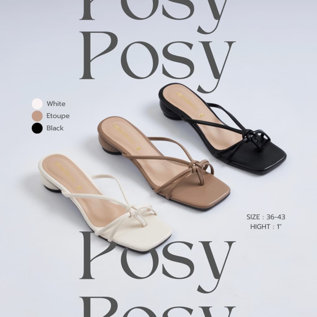 ส่งด่วน กทม - Posy รองเท้าส้นสูง 1 นิ้ว ** แนะนำเพิ่มไซส์ ** ส้น macaron หนังนิ่ม รูปที่ 1