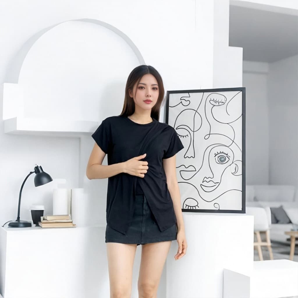 เสื้อให้นมแม่ เสื้อยืดผ้าฝ้ายแขนสั้น ใส่สบายหน้าร้อน รูปที่ 6