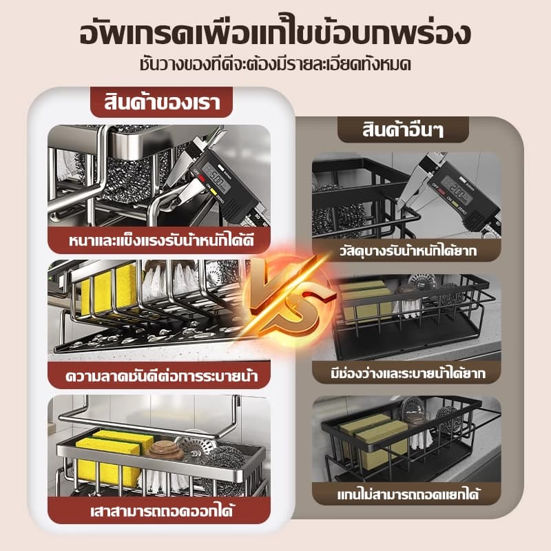 SKSสแตนเลส ที่วางฟองน้ํา อ่างล้างจานฟองน้ำ ตะกร้าเก็บเจลล้างมือ ชั้นวางท่อระบายน้ำ ชั้นวางของมัลติฟังก์ชั่นสำหรับอุปกรณ์ รูปที่ 4