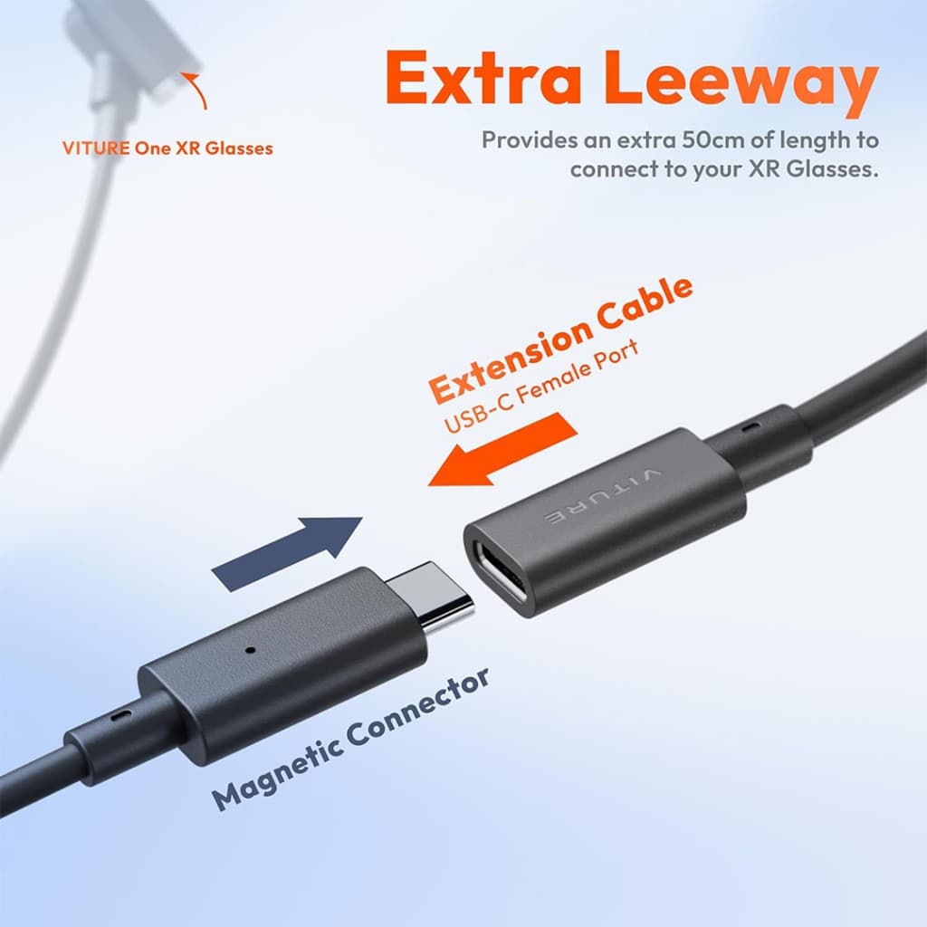 VITURE 50cm USB-C Extension Cable สายเพิ่มขนาดความยาว 50ซม. ระหว่างอุปกรณ์ สำหรับแว่น VITURE XR รูปที่ 3