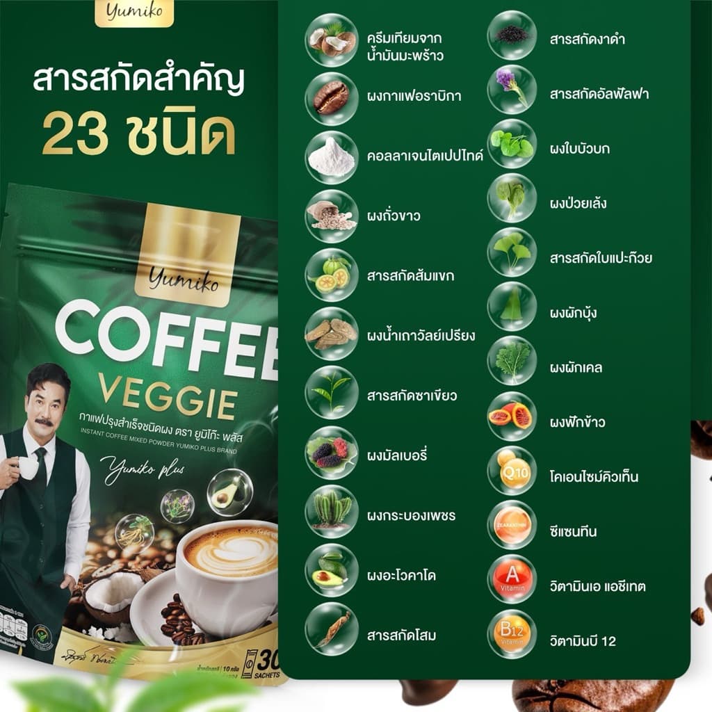 { : ลดในไลฟ์} 1 แถม 1 แบบใหม่ 1 ห่อ 60 ซอง กาแฟผัก ยูมิโกะ พี่วิทย์ VEGGIE COFFEE YUMIKO กาแฟเพื่อสุขภาพ รูปที่ 3