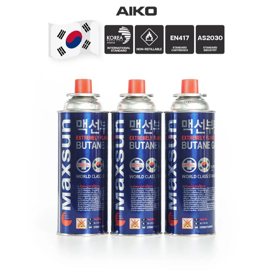AIKO MaxSun #MSF-3P ผลิตและนำเข้าจากเกาหลี แพ็คสามกระป๋อง แก๊ส แก๊สกระป๋อง gas รูปที่ 1